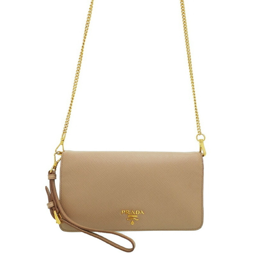 Prada Saffiano leather Chain Shoulder Bag Beige Pink